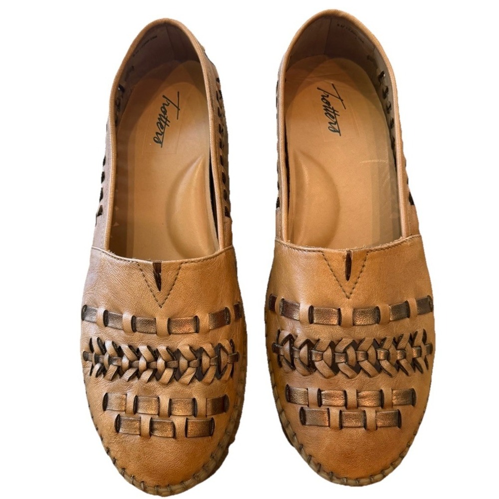 Trotters Woven Leather Huarache Loafers Cognac Brown Comfort Flats Womens 9M
